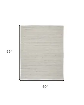 5' X 8' Ivory And Gray Wool Hand Woven Stain Resistant Area Rug