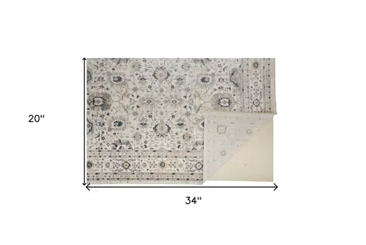 2' X 3' Tan Ivory And Blue Floral Stain Resistant Area Rug