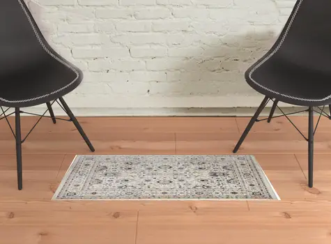 2' X 3' Tan Ivory And Blue Floral Stain Resistant Area Rug