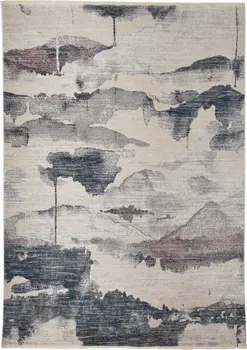 2' X 3' Ivory Blue And Pink Abstract Stain Resistant Area Rug