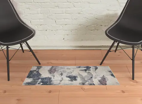 2' X 3' Ivory Blue And Pink Abstract Stain Resistant Area Rug