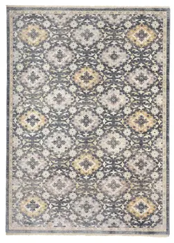 2' X 3' Blue And Gold Floral Stain Resistant Area Rug