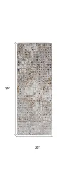 8' Tan Ivory And Blue Geometric Power Loom Distressed Runner Rug