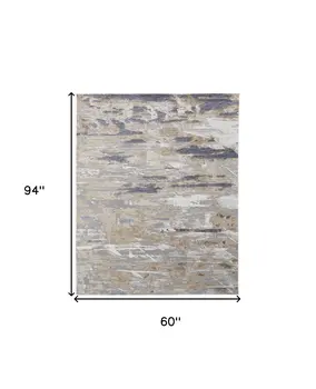 5' X 8' Tan Orange And Ivory Abstract Power Loom Distressed Area Rug