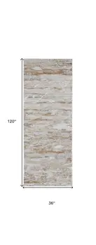 10' Beige and Ivory Abstract Power Loom Distressed Runner Rug