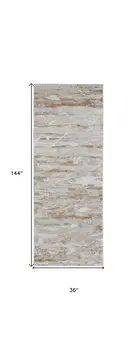 12' Tan And Ivory Abstract Power Loom Distressed Runner Rug