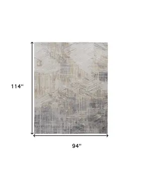 8' X 10' Tan and Ivory Abstract Power Loom Distressed Non Skid Area Rug