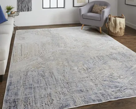 8' X 10' Tan and Ivory Abstract Power Loom Distressed Non Skid Area Rug