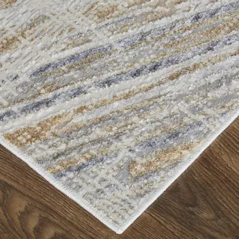 8' X 10' Tan and Ivory Abstract Power Loom Distressed Non Skid Area Rug