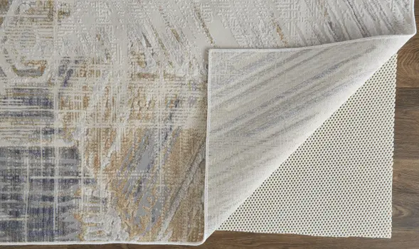 8' X 10' Tan and Ivory Abstract Power Loom Distressed Non Skid Area Rug