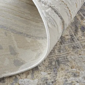 8' X 10' Tan and Ivory Abstract Power Loom Distressed Non Skid Area Rug