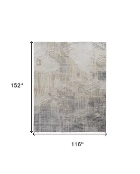 10' X 13' Tan Ivory And Gray Abstract Power Loom Distressed Area Rug
