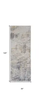 10' Tan and Ivory Abstract Power Loom Distressed Non Skid Runner Rug