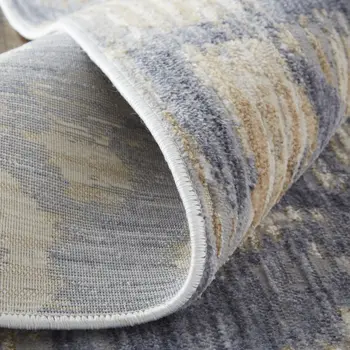 10' Tan and Ivory Abstract Power Loom Distressed Non Skid Runner Rug