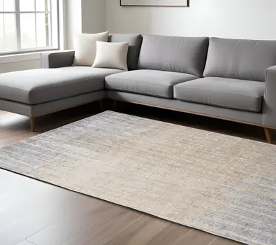 8' X 10' Tan and Brown Abstract Power Loom Distressed Non Skid Area Rug