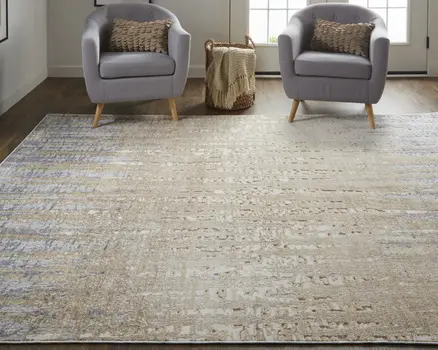 8' X 10' Tan and Brown Abstract Power Loom Distressed Non Skid Area Rug