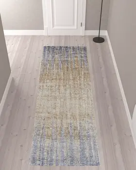 10' Tan and Brown Abstract Power Loom Distressed Non Skid Runner Rug