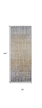 12' Tan Brown And Blue Abstract Power Loom Distressed Runner Rug
