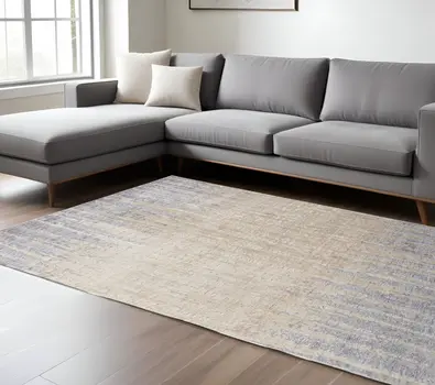12' X 15' Tan Brown And Blue Abstract Power Loom Distressed Area Rug