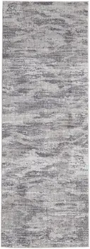 8' Tan Taupe And Gray Abstract Power Loom Distressed Stain Resistant Runner Rug