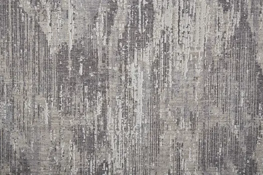 8' Tan Taupe And Gray Abstract Power Loom Distressed Stain Resistant Runner Rug