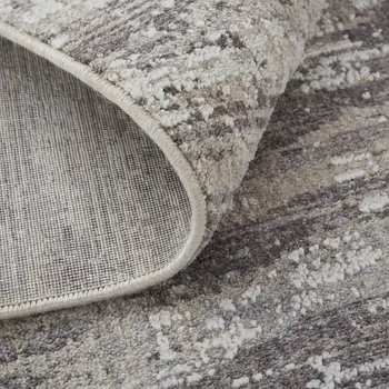 8' Tan Taupe And Gray Abstract Power Loom Distressed Stain Resistant Runner Rug