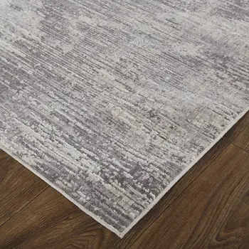 2' X 3' Tan Taupe And Gray Abstract Power Loom Distressed Stain Resistant Area Rug