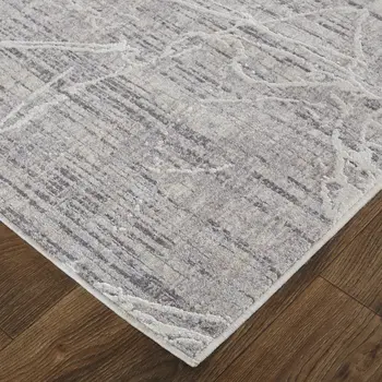 2' X 3' Taupe And Gray Abstract Power Loom Distressed Stain Resistant Area Rug