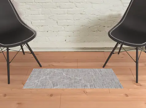 2' X 3' Taupe And Gray Abstract Power Loom Distressed Stain Resistant Area Rug