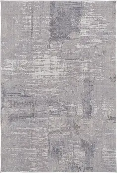 8' X 10' Tan and Blue Abstract Power Loom Distressed Area Rug