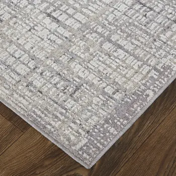 8' X 10' Taupe and Ivory Plaid Power Loom Distressed Area Rug