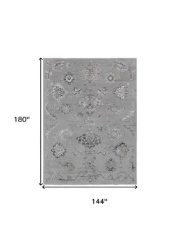12' X 15' Silver And Black Floral Power Loom Distressed Area Rug