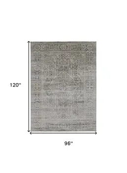 8' X 10' Gray and Ivory Floral Power Loom Distressed Non Skid Area Rug