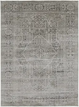 8' X 11' Gray Silver And Taupe Floral Power Loom Distressed Area Rug