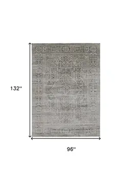 8' X 11' Gray Silver And Taupe Floral Power Loom Distressed Area Rug