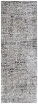 8' Gray and Ivory Floral Power Loom Distressed Non Skid Runner Rug