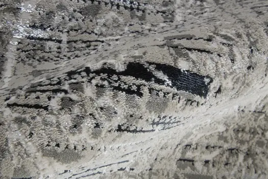 8' Gray and Ivory Floral Power Loom Distressed Non Skid Runner Rug