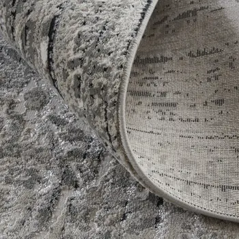 8' Gray and Ivory Floral Power Loom Distressed Non Skid Runner Rug