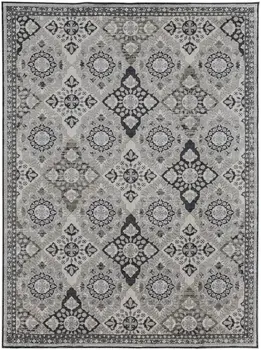 12' X 15' Gray And Black Floral Power Loom Area Rug