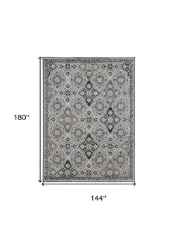 12' X 15' Gray And Black Floral Power Loom Area Rug