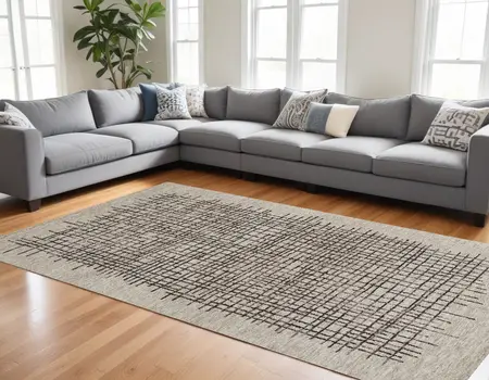 12' X 15' Tan And Brown Wool Plaid Tufted Handmade Area Rug