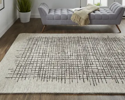 12' X 15' Tan And Brown Wool Plaid Tufted Handmade Area Rug