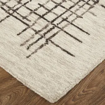 12' X 15' Tan And Brown Wool Plaid Tufted Handmade Area Rug
