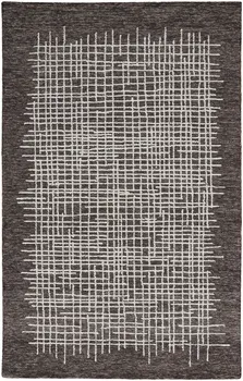 5' X 8' Brown And Ivory Wool Plaid Tufted Handmade Stain Resistant Area Rug