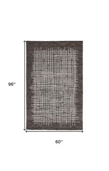 5' X 8' Brown And Ivory Wool Plaid Tufted Handmade Stain Resistant Area Rug