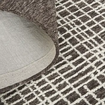 5' X 8' Brown And Ivory Wool Plaid Tufted Handmade Stain Resistant Area Rug