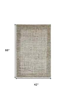 4' X 6' Tan And Ivory Wool Plaid Tufted Handmade Stain Resistant Area Rug