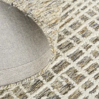 4' X 6' Tan And Ivory Wool Plaid Tufted Handmade Stain Resistant Area Rug