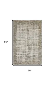 5' X 8' Tan And Ivory Wool Plaid Tufted Handmade Stain Resistant Area Rug