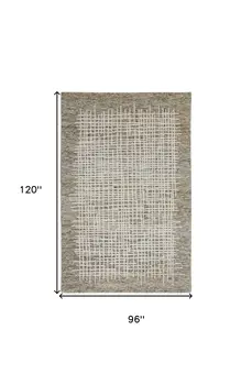 8' X 10' Tan and Ivory Wool Plaid Hand Tufted Area Rug